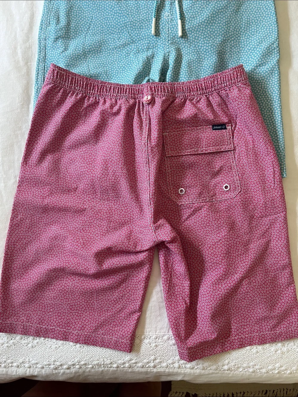 Johnnie-o Pink & Blue Swim Trunks with Elastic Waist & Drawstring, Size 14